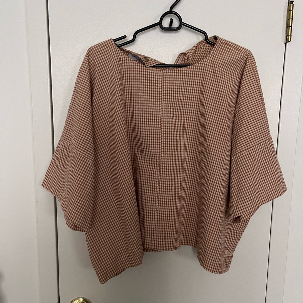 Women’s Checked Dolman Sleeve Blouse - Tan/Brown